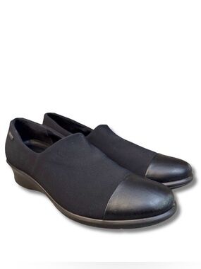 Ecco Felicia Waterproof Cap Toe Loafers Size 8 Black Comfort Wedge Shoes